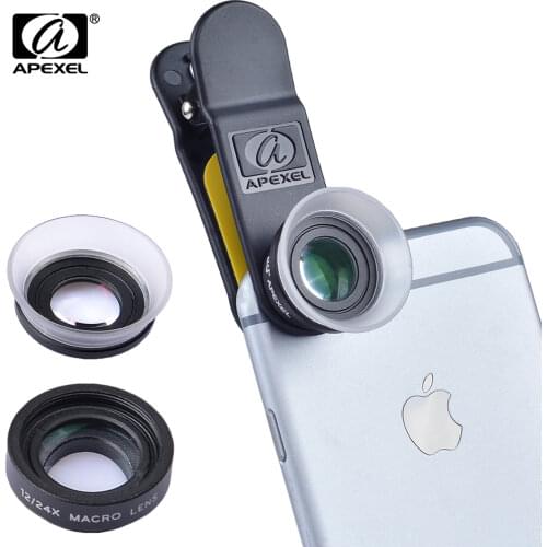 APEXEL Professional 4K Wide Angle Lens 0.6x HD Ultra Wide Angle Lens + 12-24x Macro Lens For iPhone 7 8 HTC And Most Smartphones