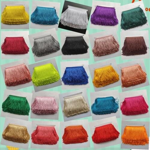 Multi-Colors 5/10Meters 20CM Long Lace Fringe Trim Polyester Tassel Fringe Trimming Diy Latin Dress Stage Clothe Accessories
