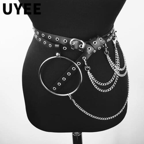 UYEE Unisex Pu Leather Harness Belts Big O Ring Metal Waist Belt Women Leisure Jeans Chain Buckle Ladies Strap Garter LP-015