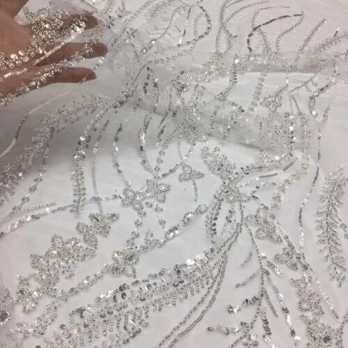 Luxury Handmade Beaded Lace Fabric Embroidery French Mesh Sequins Latest African Tulle Mesh Lace Fabric Sewing XX4592