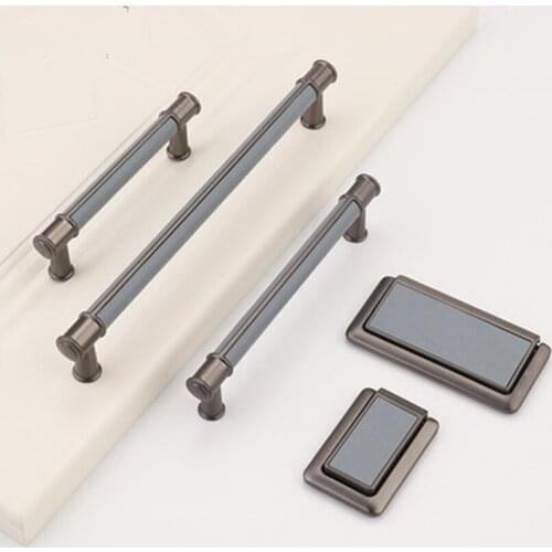 96 128 192mm modern simple fashion light leanther wardrobe kitchen cabinet door handle gary drawer cabinet cupboard pull knob