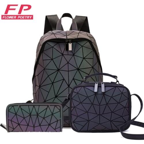 2020 New Luminous Backpack School Women Men Set Rucksack Female Lattice Backbag Holographic Shoulder Bags Purse mochila sac