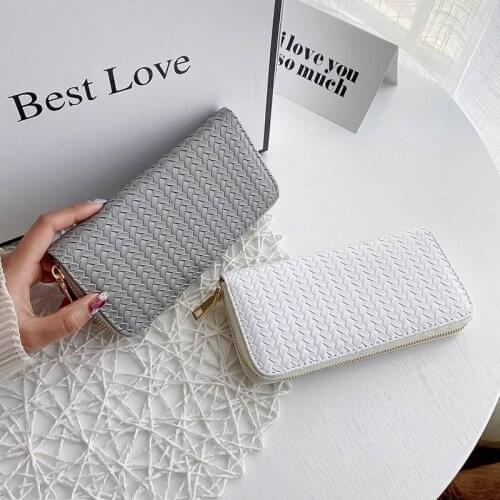 Weave Wallet Wrist Handle Phone Case Long Section Money Pocket Pouch Handbag Women Purse Card Holder Wallet