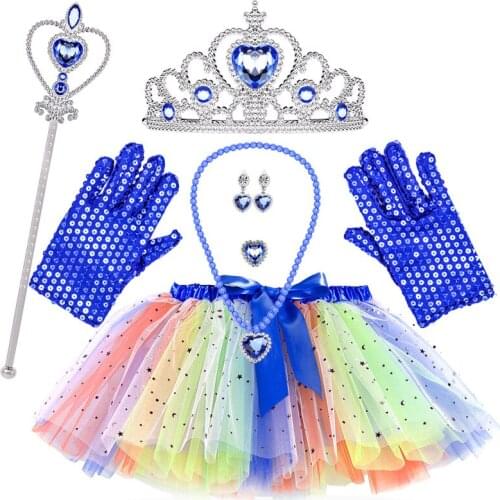 Girls Children Tutu Skirt Baby Skirts Princess Mini Pettiskirt Party Dance Rainbow Tulle Skirts With Gloves Magic Wand Suit