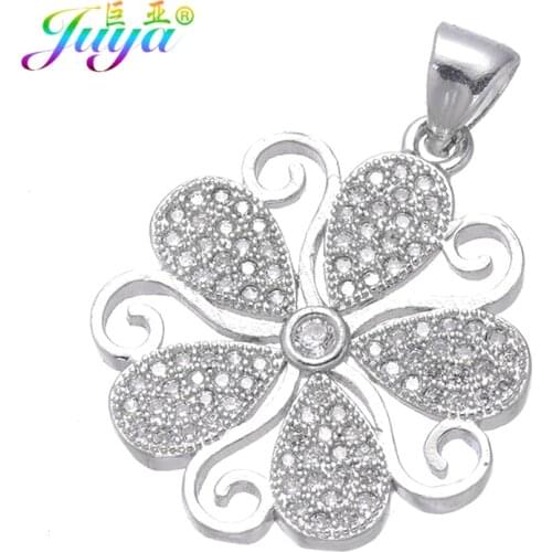 Juya DIY Jewelry Supplies Micro Pave Zircon Gold/Rose Gold Flower Charm Pendants For Women Bracelets Necklaces Making