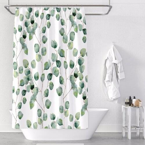 Custom Made Shower Curtain Bathroom Curtain Partition + Hooks 1.2/1.5/1.8/2x1.8m 1.5x2m 1.8x2m 2x2m 2.4x2m Green Leaves White