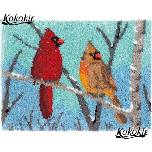Birds diy latch hook kits rug printed canvas accessories home decor needle for carpet embroidery foamy floralkussen knooppakket