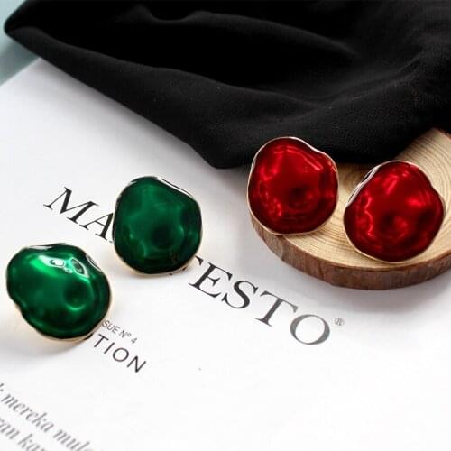 Fashion woman stud earrings girl concave convex surface geometric earrings Classic Gold irregular red stud earrings for woman