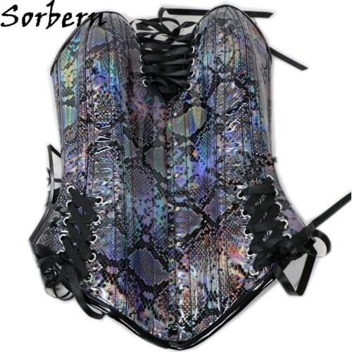 Sorbern Custom Holo python Corset Women Fetish U-Shaped Cup Support Breast Steel Corset With Corset Lace Up Back Hourglass