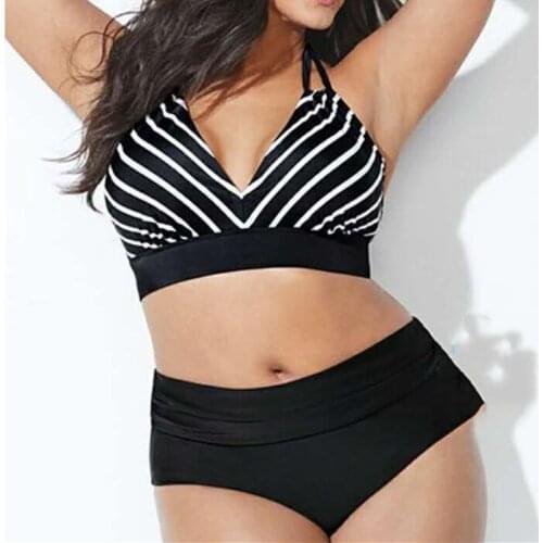 4XL Large Size Striped Sexy Bikinis Set Women Plus Size Printing Padded Bra Bikini Split Body Swimsuit Beachwear Suit Swimwear