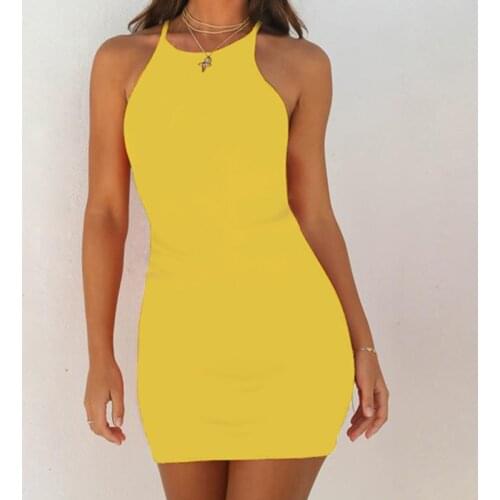 Women Bodycon Dress Sexy Sleeveless Tank Slim Mini Short Club Dress Stretch Party Sundress Office Lady Pink Yellow Summer Dress