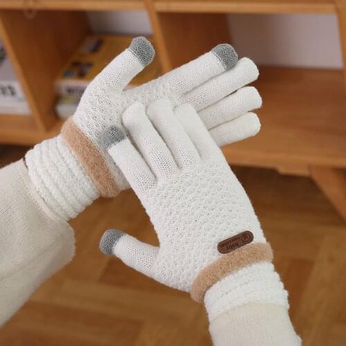 Winter Womens Gloves Knitted Warm Touchscreen Gloves Outdoor Thick Driving Gloves Cycling Velvet Touch Screen Mittens Ladies