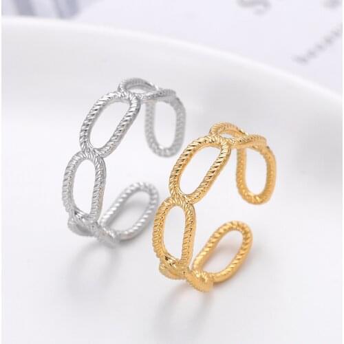Boho Style Gold Rings For Women and Girls Adjustable Cuban Chain Stainless Steel Party Jewelry Gift 2021