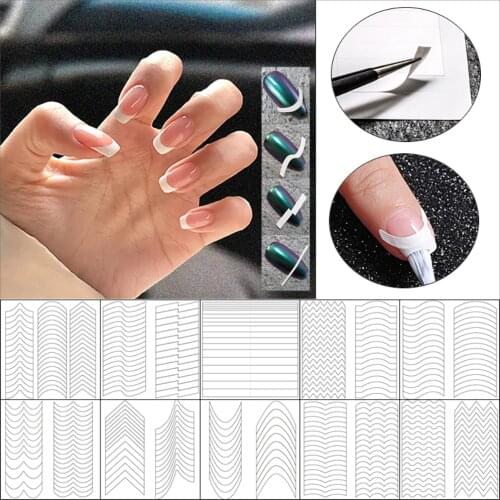 1 Sheet French Style Nail Art Sticker Crescent Wave Line V-shaped Nail Polish Glue Sticker DIY Styling Manicure Tip