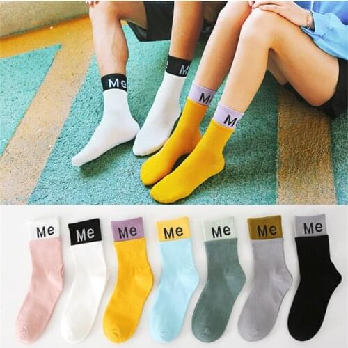 1 Pairs Couple Socks Autumn Winter Fashion Street Sport Skateboard Cotton Socks Women And Men Stitching Color Letter Sock New