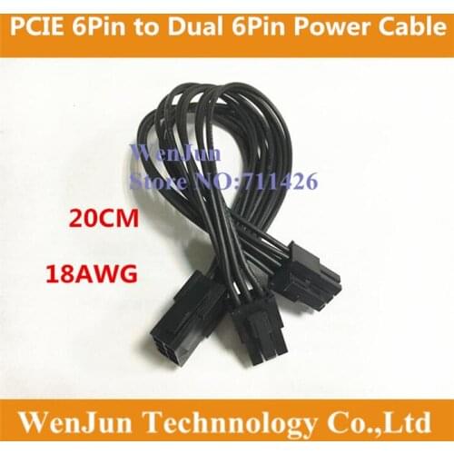 10pcs 6Pin female to Graphics Video Card Double PCI-E PCIe 6Pin & 6Pin dual Power Supply Splitter Cable Cord 18AWG Wire 20cm