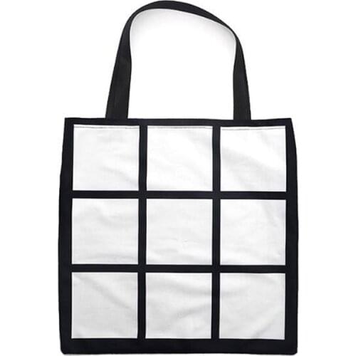 10pcs Sublimation White Blank DIY 9 Grid Peach skin velvet Tote Bag Single Sides Heat Transfer Shopping bag