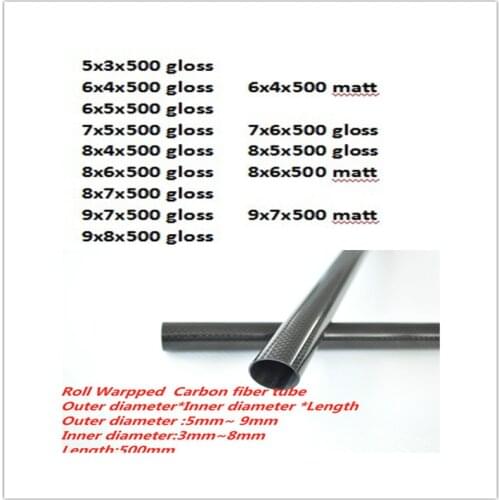 2pcs 3k Carbon Fiber Tube /Pipe OD 5mm 6mm 7mm 8mm 9mm x500mm (Roll Wrapped) High Strength and High Corrosion Resistance