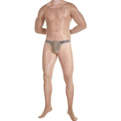 8D Oil Glossy Shiny Thin Transparent Bodystocking Bottom Lingerie U Convex Pouch Nylon Tight Bodyhouse Long Sleeve Bodysuit Body