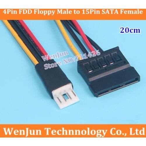 Free Shipping 20CM 18AWG wire 4Pin FDD Floppy Male to 15Pin SATA Female Adapter Converter Hard Drive Power Cable Cord