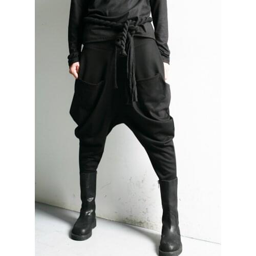 Casual pants loose large crotch pants hip hop small leg Harem Pants mens low crotch cross pants personalized hanging crotch