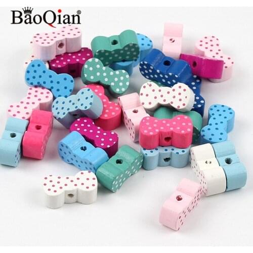 30pcs 20mm Mixed Bowknot Wood Beads Natural Wooden Crafts For Diy Home Decoration Embellishments Handmade Jewelry Making