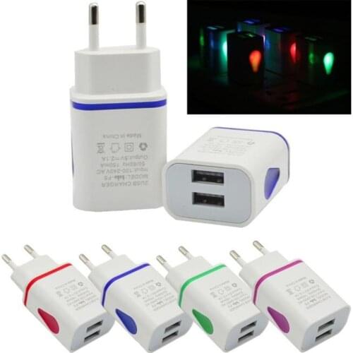 Quick Charging LED USB 2 Port Wall Home Travel AC Charger Adapter US/EU Plug Mobile Phone Charger