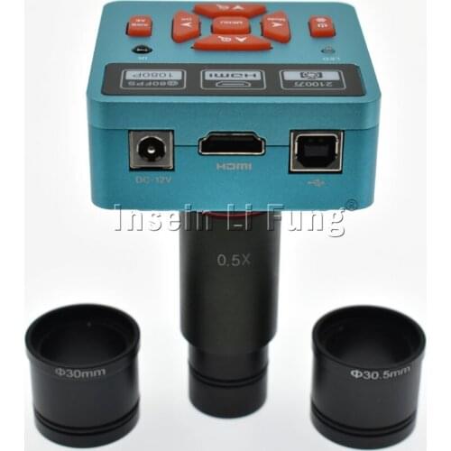 HD 28MP 1080P 60fps Digital Microscope HDMI USB Camera TF Card Video Recorder+0.5X C mount Eyepiece Lens+30mm 30.5mm adapter