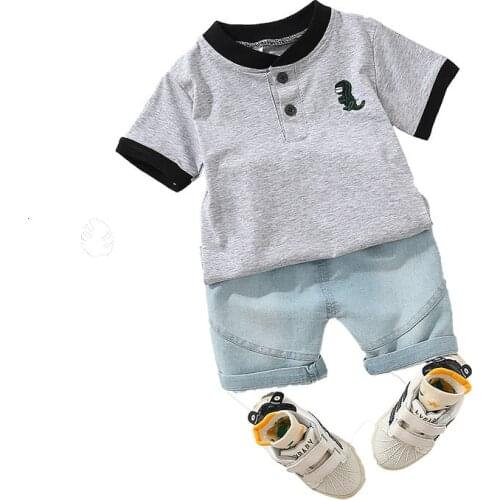 Children Cotton Out Clothes Summer Baby Boys Embroidered Cartoon T Shirt Shorts 2Pcs/sets Infant Kids Fashion Toddler Tracksuits