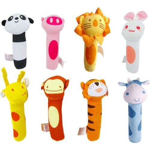 Baby Plush Rattle 15.5cm infant Mobile Bibi bar Toy stick Soft Cat tiger Doll Baby Crib Animal Squeaker Toy Hand Puppet