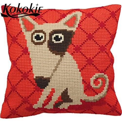 Diy material for handicraft embroidery yarn pillowcase embroider needlework kits cross stitch pillow kits cartoon throw pillow