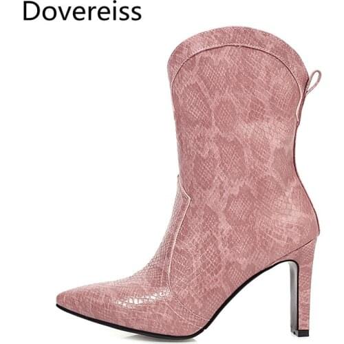 Dovereiss Fashion Womens Shoes Winter new Pointed Toe yellow brown white pink Slip on Elegant Short boots Concise Mature 34-48