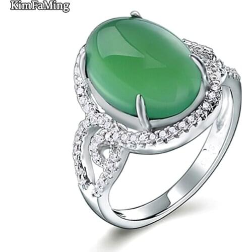 Good Quality Fine Jewelry 925 Silver Rings for Women Set with Oval Shape Chalcedony Stone OPR200