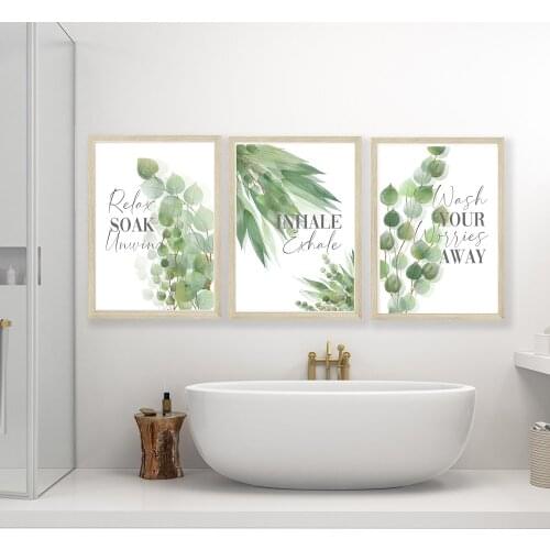 Wash Your Worries Away Inhale Exhale Quote Wall Art Canvas Print And Poster Bathroom Leaf Prints Canvas Painting Home Decoration