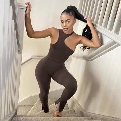 2021Two Piece Outfits for Women Jumpsuits and 2 Piece Pant Sets Cutout Y2K Bodysuit Leggings Sexy Club Outfits