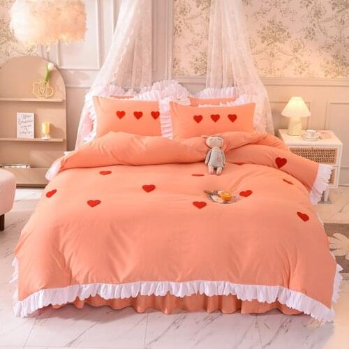 2021 Frosted embroidery Princess style bedding sets queen king size duvet cover set bed skirt set pillowcase bedclothes 4Pcs