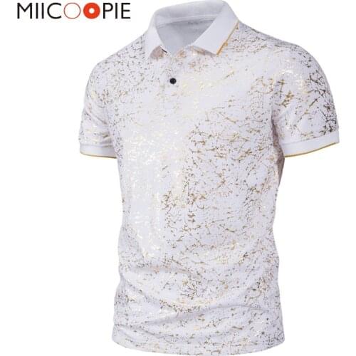 2021 Summer Brand Polo Shirts Men Casual Short Sleeve Crack Print Gold Bronzing Polo Homme Camisetas Fashion Mens Streetwear Tee