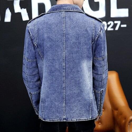 Men Casual Denim Coats Autumn New High Street Biker Jacket Fashion Solid Color Zipper Slim Fit Male College Jean Jacket M-3XL