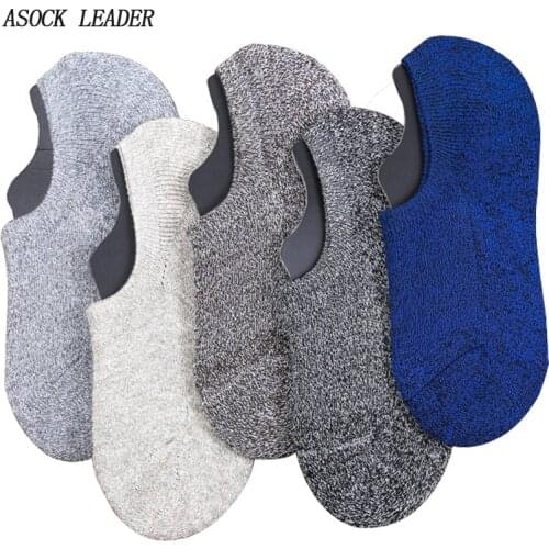 2018 Spring Autumn New Cotton Mens Terry Invisible Socks Solid Color Silicone anti-slip Socks Vintage Mens gifts 5 Pairs/Lot