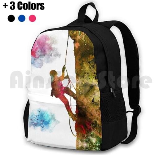 Rock Climbing Extreme Sport Man , Climbing Man , Climber , Watercolor Rock Climbing Outdoor Hiking Backpack Waterproof Camping