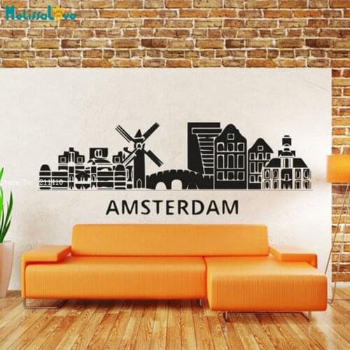 Amsterdam Netherlands City Skyline Travel Wall Stickers Home Decoration Removable Murals Vinyl Decals Large Size YT5513