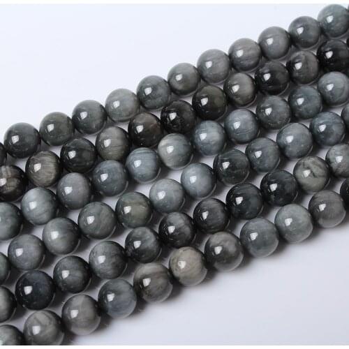 Natural Grey Hawk Eye Stone 6 8 10 12mm AAA Round Fine Gemstone Looese Bead Accessories for Necklace Bracelet DIY Jewelry Making