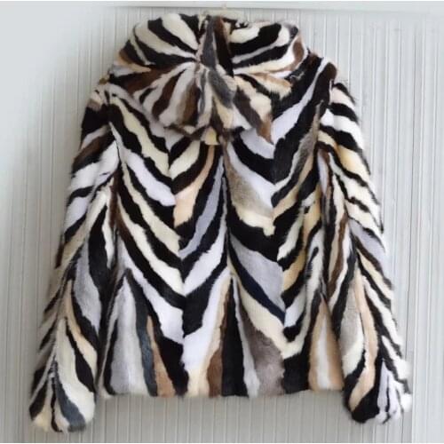 New genuine real natural mink fur coat with hood womens fashion multi-color warm winter waistcoats custom any size