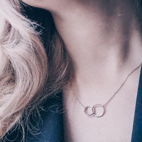 New Arrival 316L Stainless Steel Hammer Double Circles Necklaces for Women Rose Gold Fashion Jewelry Allergy Free
