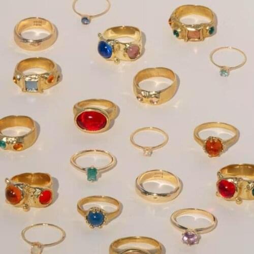 New Korean Charms Candy Color U-shape Opening Rings for Women Pearl Texture Vintage Crystal Y2K Rings Jewelry Friendship Gifts