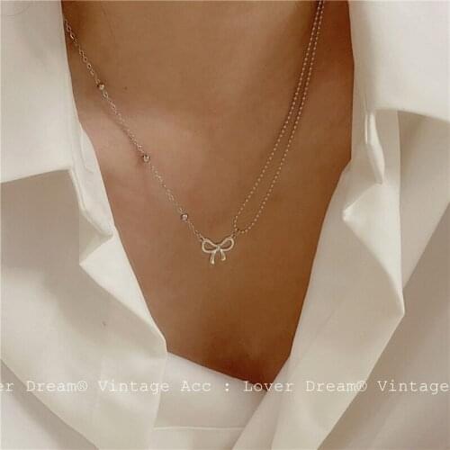 Fashion Retro Bowknot Pendant Necklace INS Style Simple Commuter Hip Hop Necklace Temperament Titanium Steel Necklace Female