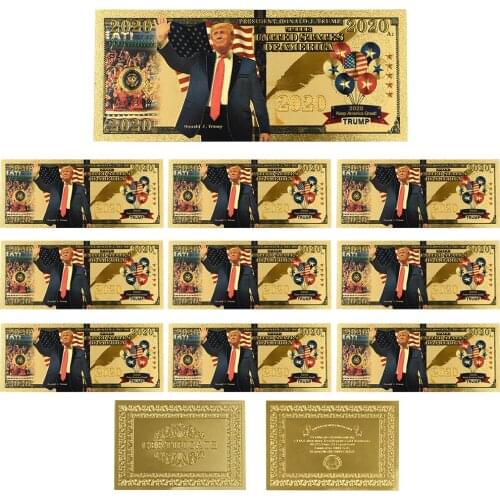 Gold Trump Bill Donald Dollar Foil Banknote Fake Dollars 2020 President Us Commemorative Plated Colorized 10pcs