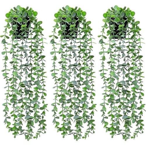 Fake Plants Artificial Eucalyptus Fake Potted Hanging Greenery 3 Pack Eucalyptus Greenery Vines in Pot for Home Indoor