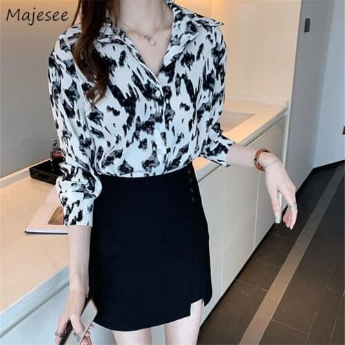 Shirt Women Trendy Printed Inside Retro All-match Girls Tops Daily Office Chic Hipster Mujer Blusas Elegant Long Sleeve Casual