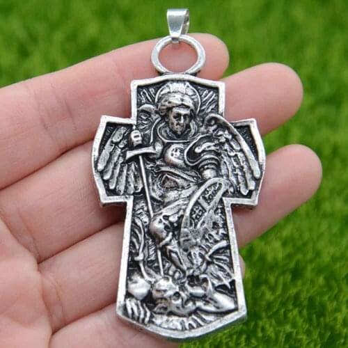Saint Michael Archangel Protect Me Saint Prayer Men Necklace Religious Cross Talisman Jewelry